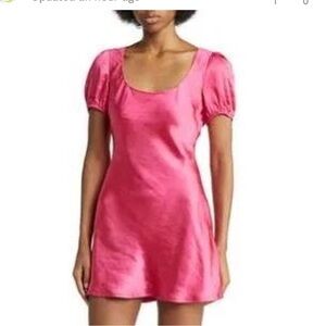 Lush Fuchsia Satin Puff Sleeve Dress